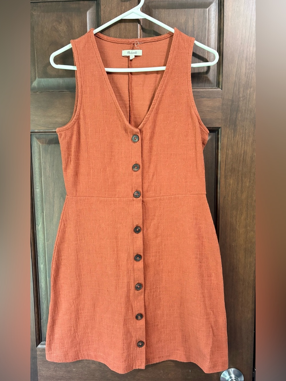 Madewell Rust Orange Textured Button-Front Mini Dress